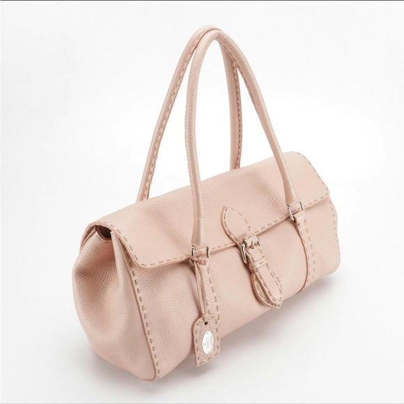 Fendi Selleria Linda Satchel in Bois de Rose Metallic Grained Leather - Picture 2 of 7